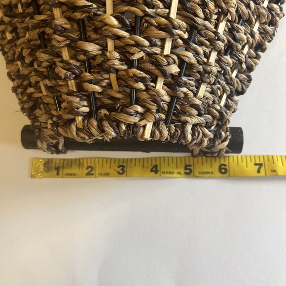 Woven Straw Baskets Oval Wood Handles Brown Nesting Set Of 3 Table Wall Rustic - Picture 14 of 16